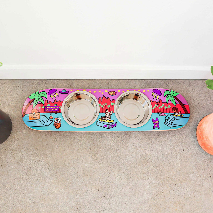 Upcycled Skateboard Dog Bowl M (4 Cup) / Low (3 in.) | Jiby Dog Crew